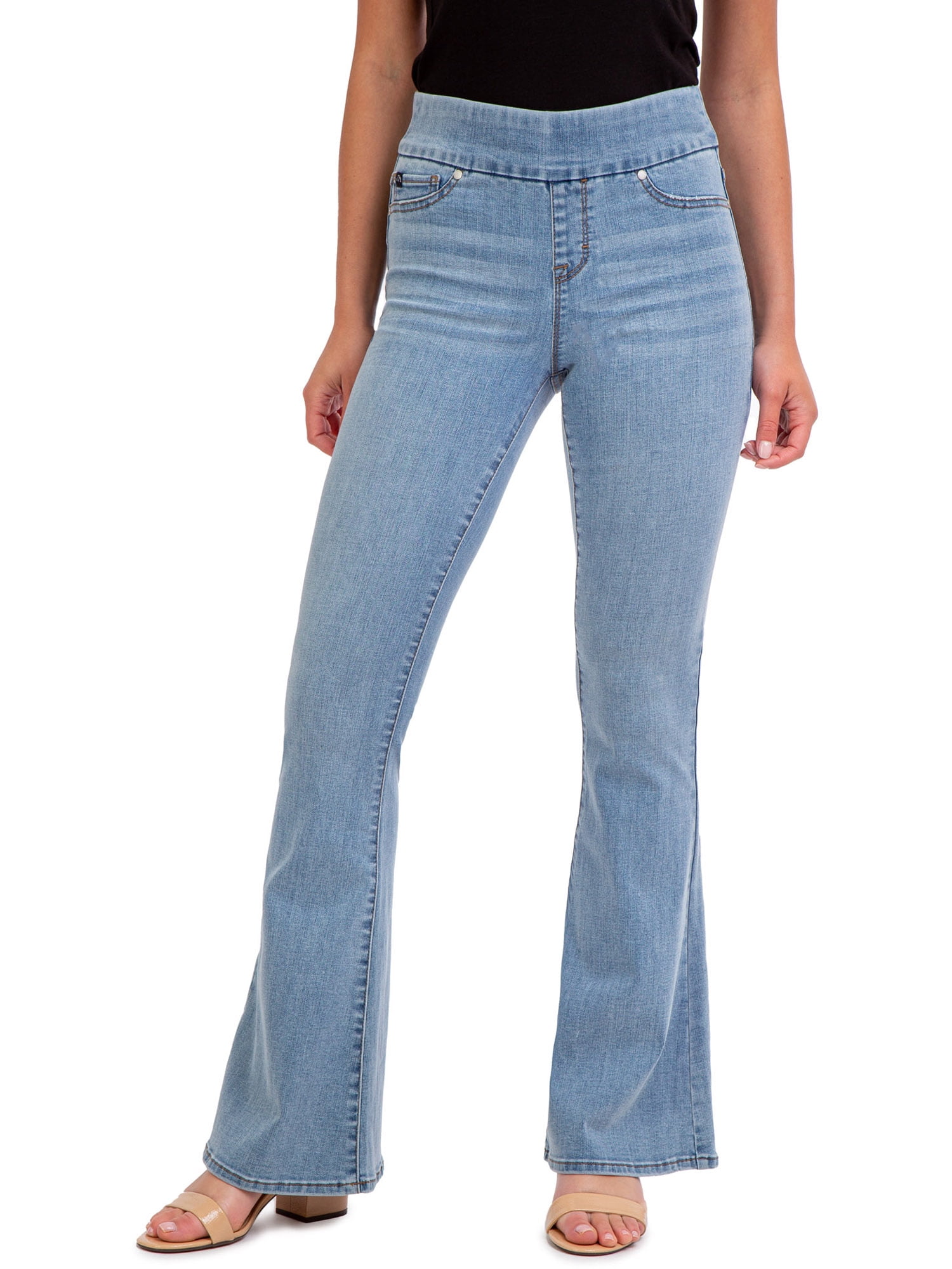 Jordache Women s High Rise Pull On Flare Jean Walmart