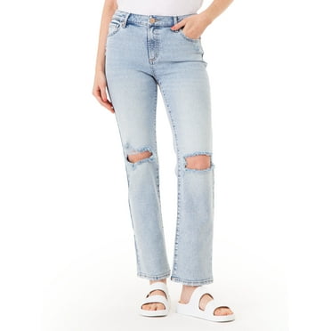 Entyinea Women's High Rise Bootcut Jeans Relaxed Fit Straight Leg Jean ...