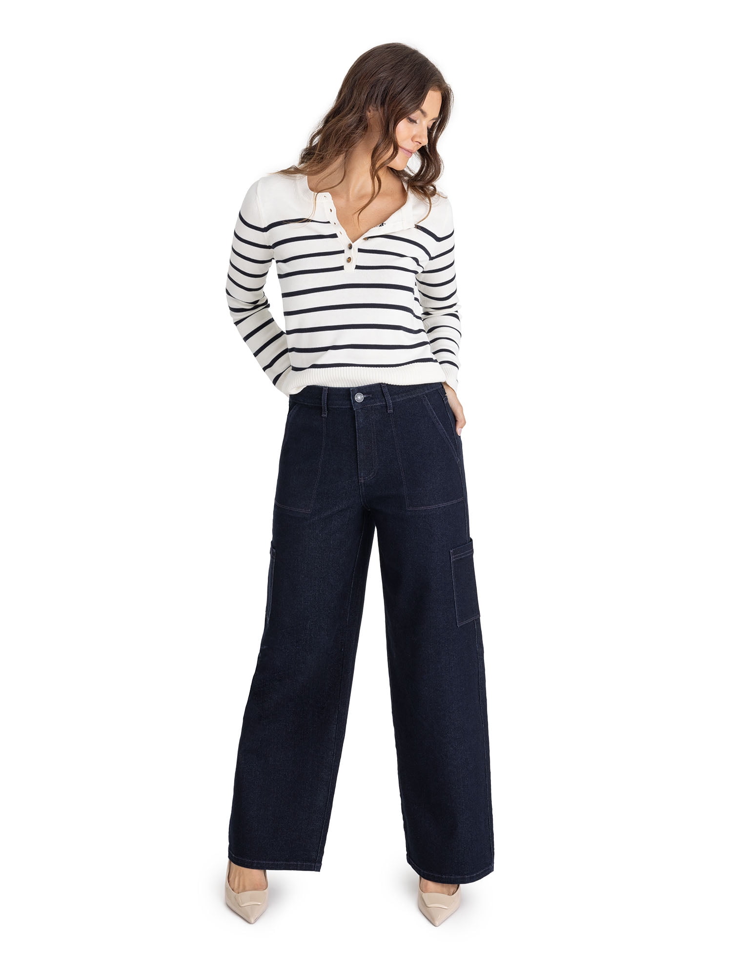 Jordache Women's High Rise Wide Leg Cargo Jean Sizes 2-20