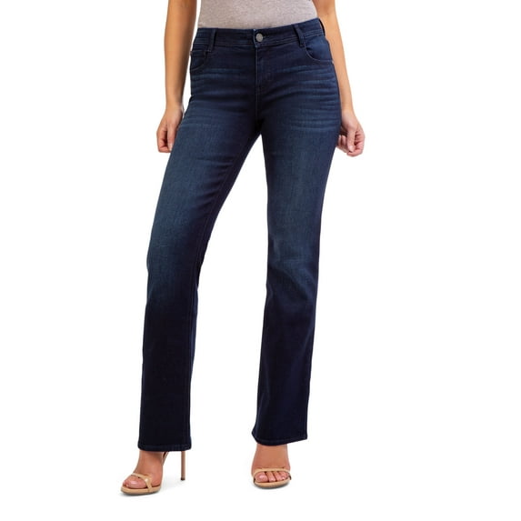 Jordache Women’s Mid Rise Bootcut Jeans, Regular and Short Inseam
