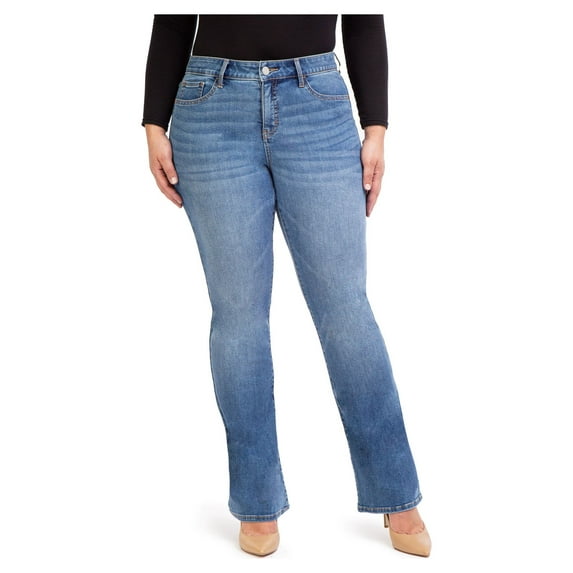 Jordache Women's Mid Rise Curvy Bootcut Jeans, Available in 32" Inseam