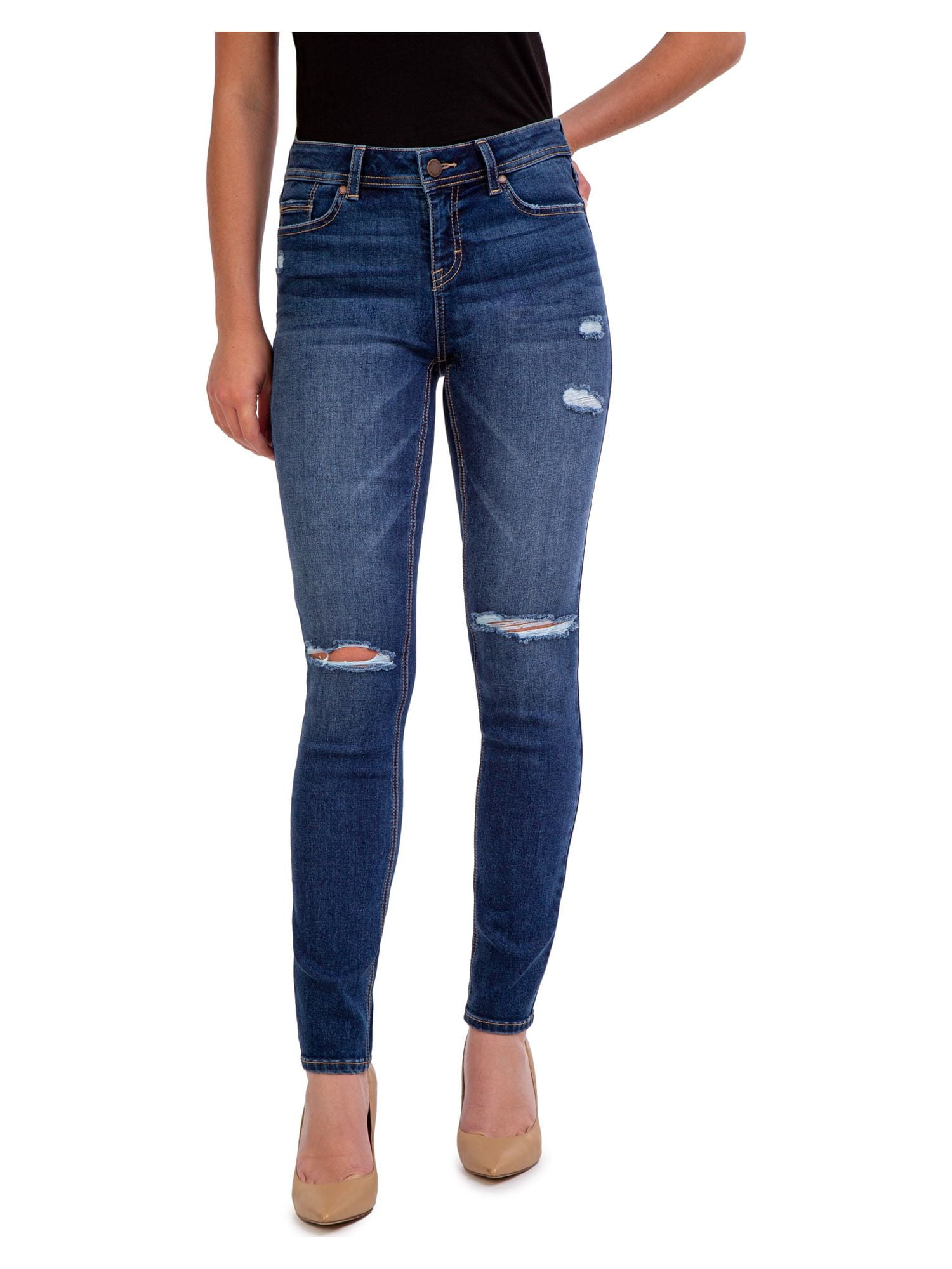 Jordache Women's Mid Rise Skinny Jeans, Regular and Short Inseams ...