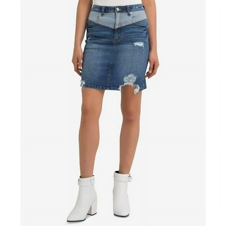 Jordache Women's V-Front Ripped Blue Denim Skirt, Size 27