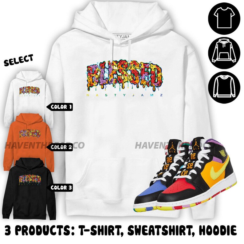 Jordan 1 Mid GS Six Championships Hoodie Blessed Text, In Orange To