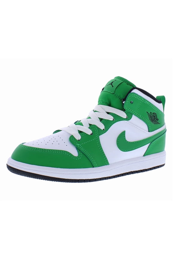 Jordan 1 Mid Leather PS Boys Shoes Size 12, Color: Lucky Green/Black/White
