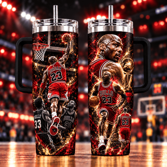 Jordan 23 Basketball 40oz Tumbler With Handle, Stainless Steel Insulated Travel Cup for Hot and Cold Drinks