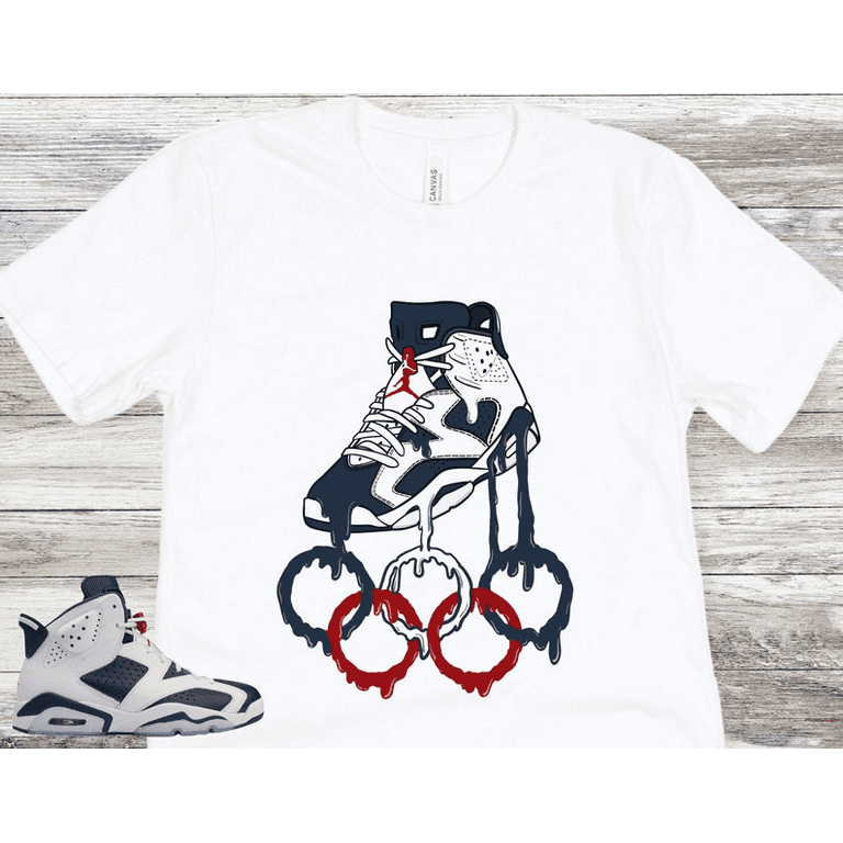 Jordan 6 Olympic Sneaker Match T shirt White Varsity Red Midnight Color Match Shirt for Olympic 6 Air Jordans Unisex