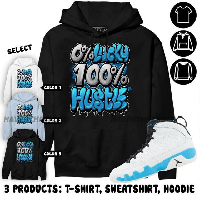 Jordan 9 Powder Blue Hoodie Lucky Hustle, In Light Blue To Match