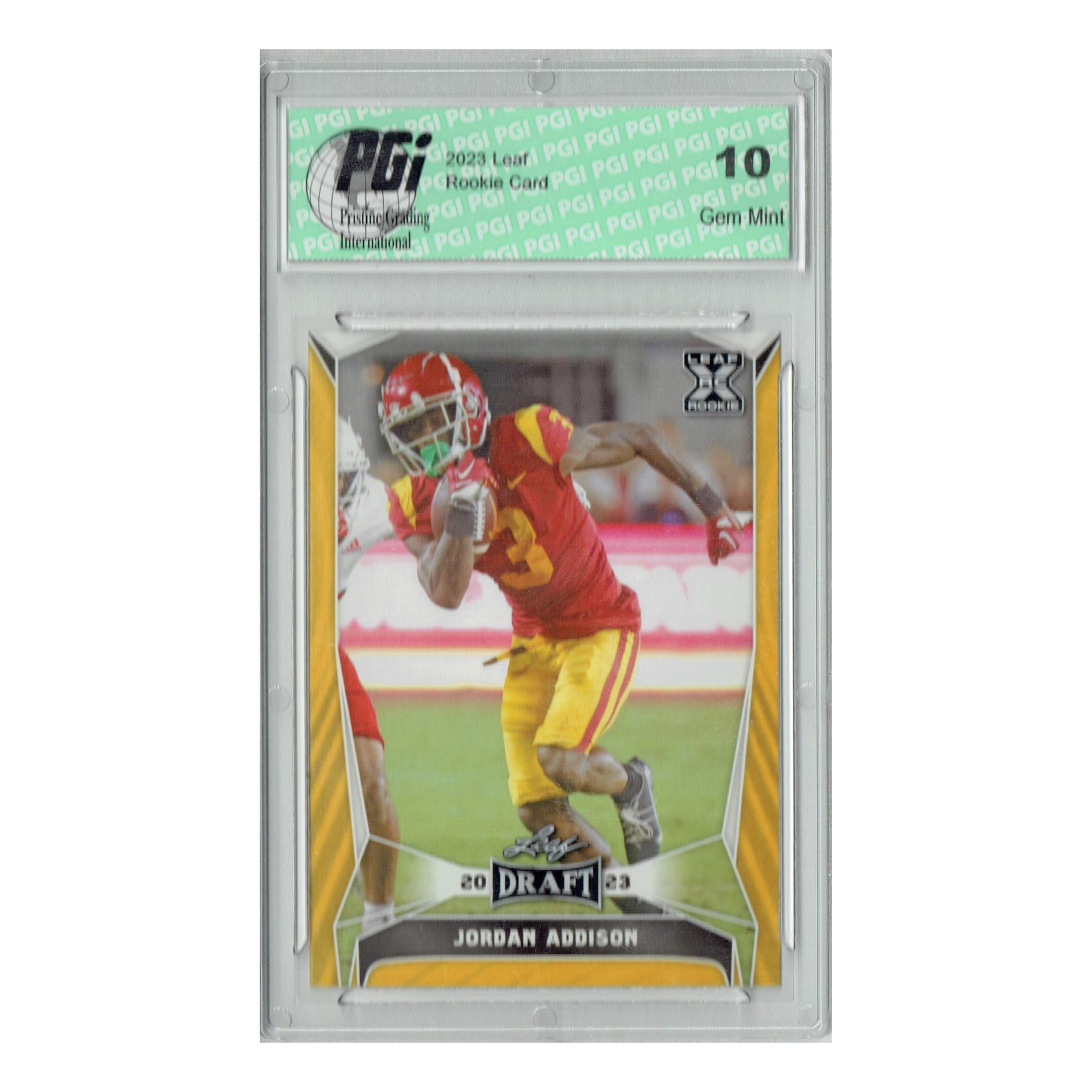 Jordan Addison 2023 Leaf Football #56 Gold SP Rookie Card PGI 10