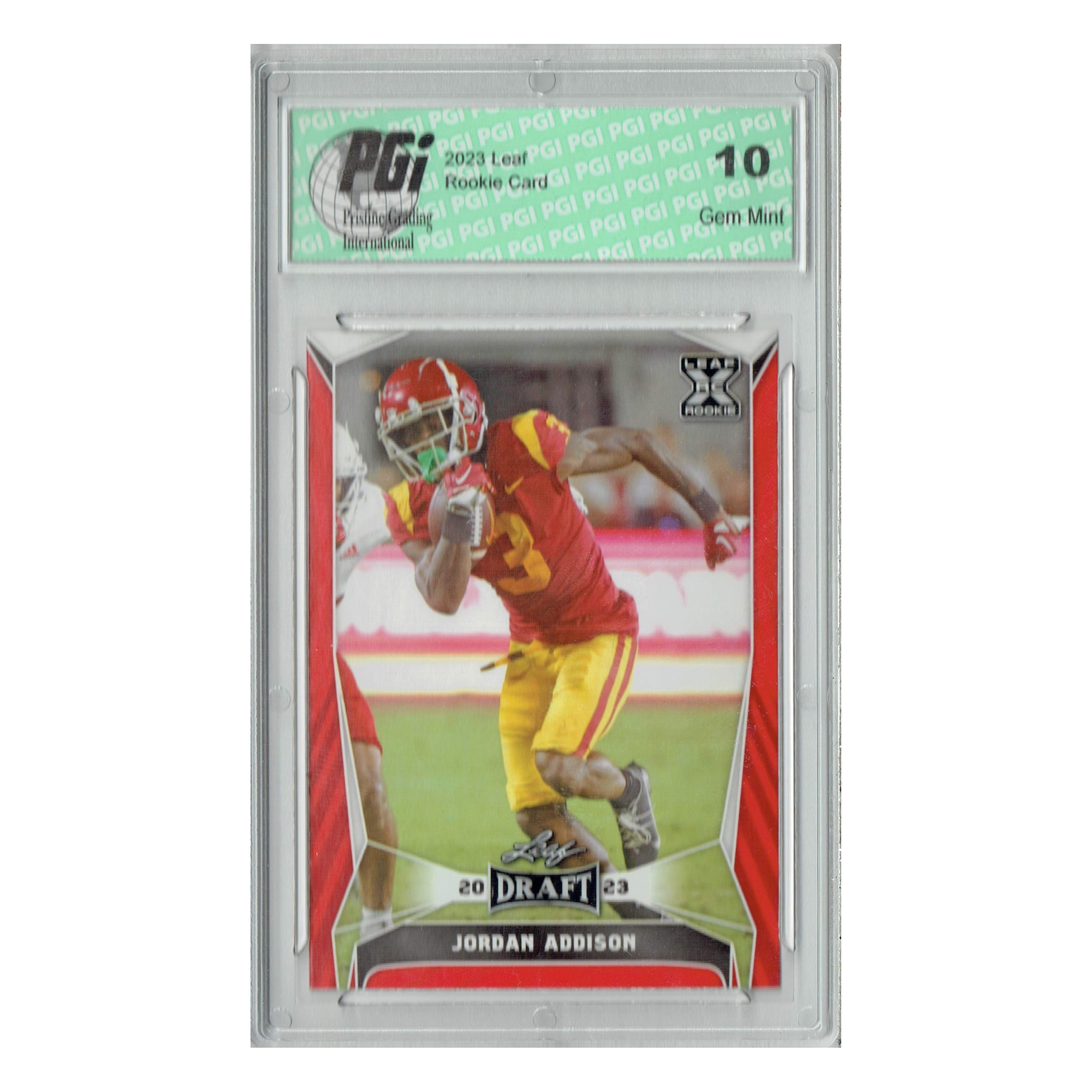 Jordan Addison 2023 Leaf Football #56 Red SP Rookie Card PGI 10