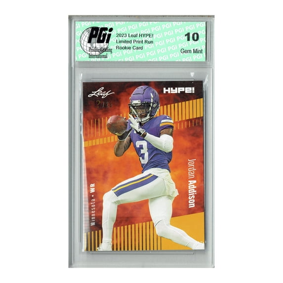 Jordan Addison 2023 Leaf HYPE! #127 Gold SP, Just 25 Made Rookie Card PGI 10