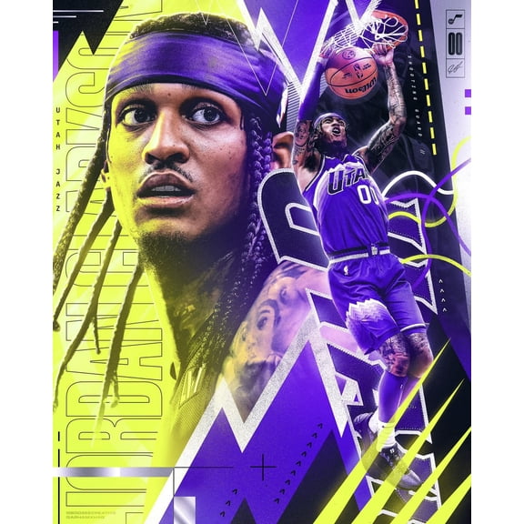 Jordan Clarkson Utah Jazz Basketball Star Neon Graphic Wall Art Poster Dynamic NBA Athlete Illustration Decor – Size 24x36 Unframed Poster
