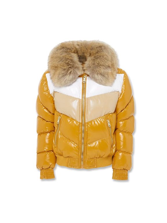 Color Blocked Boys Puffer Jacket Wheat 91587b-wheat (Size 12)