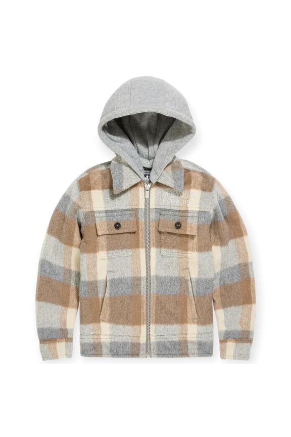KIDS Boys Flannel Over Shirt With Hood (Khaki)