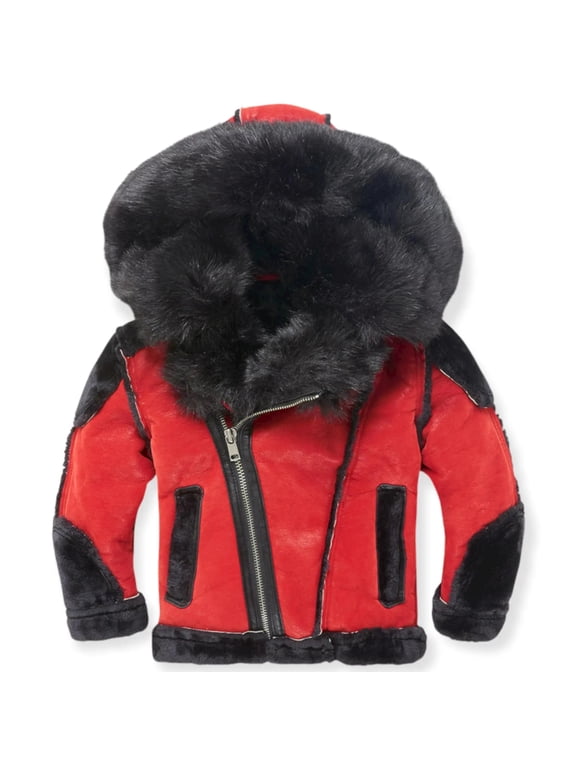 EL Jefe Shearling Moto Jacket (Black Red)
