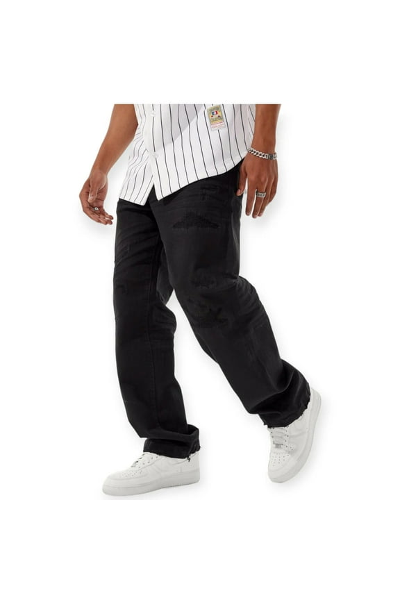 Men Brian Fit West Coast Denim Shreds Jeans (Black)