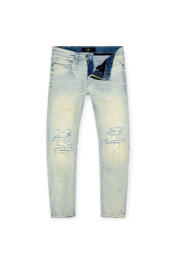Men Collins Fordham Denim Shreds on Knees Jeans (Iced Lager)