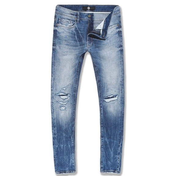 Jordan Craig Men Collins Fordham Denim Shreds on Knees Jeans Medium Blue