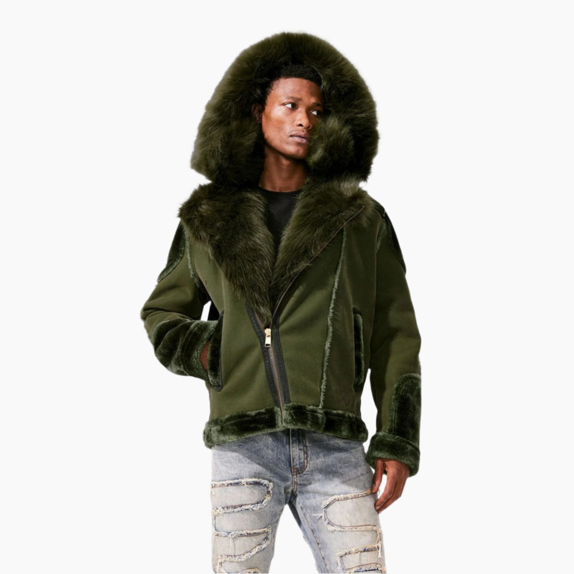 Jordan Craig Men El Jefe Shearling Moto Jackets Military Green Walmart