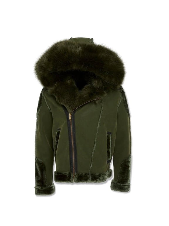 Men El Jefe Shearling Moto Jackets (Military Green)