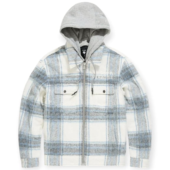Jordan Craig Men Flannel Over Shirt With Hood (Light Blue)