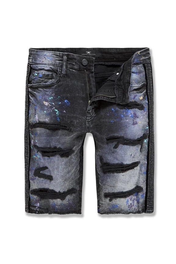 Men Vegas Striped Denim Shorts (Dark Raven)