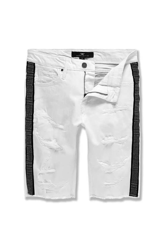 Men Vegas Striped Denim Shorts (White)