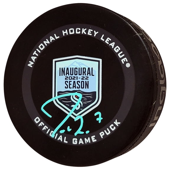 Jordan Eberle Autographed Official Seattle Kraken Inaugural Season Logo Hockey Game Puck Signed In Teal Fanatics Holo 211615