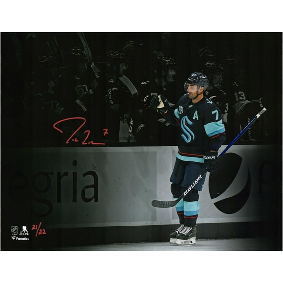 Jordan Eberle Seattle Kraken Autographed 11" x 14" Navy Jersey Celebration Spotlight Photograph - Limited Edition of 22 - Fanatics Authentic Certified