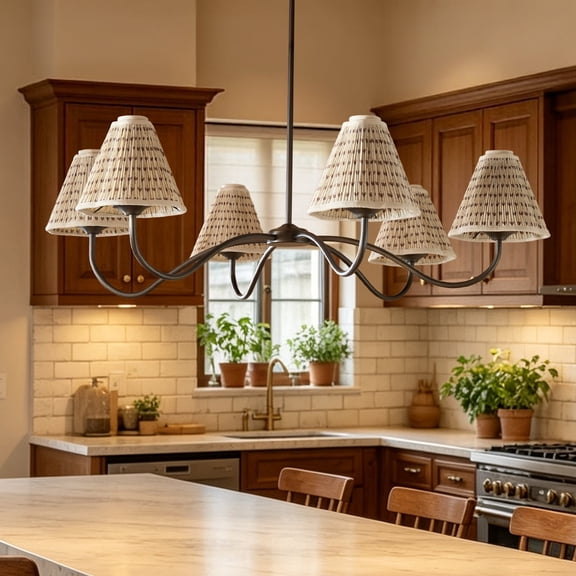Jordan Floral Pleated Fabric Chandelier – Large Ceiling Light with Adjustable Height for Dining Room, Living Room, Bedroom, Entryway