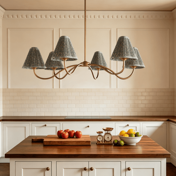 Jordan Floral Pleated Round Chandelier  Large Ceiling Light with Floral Print Shades and Adjustable Drop for Dining Room, Living Room, Entryway, Bedroom