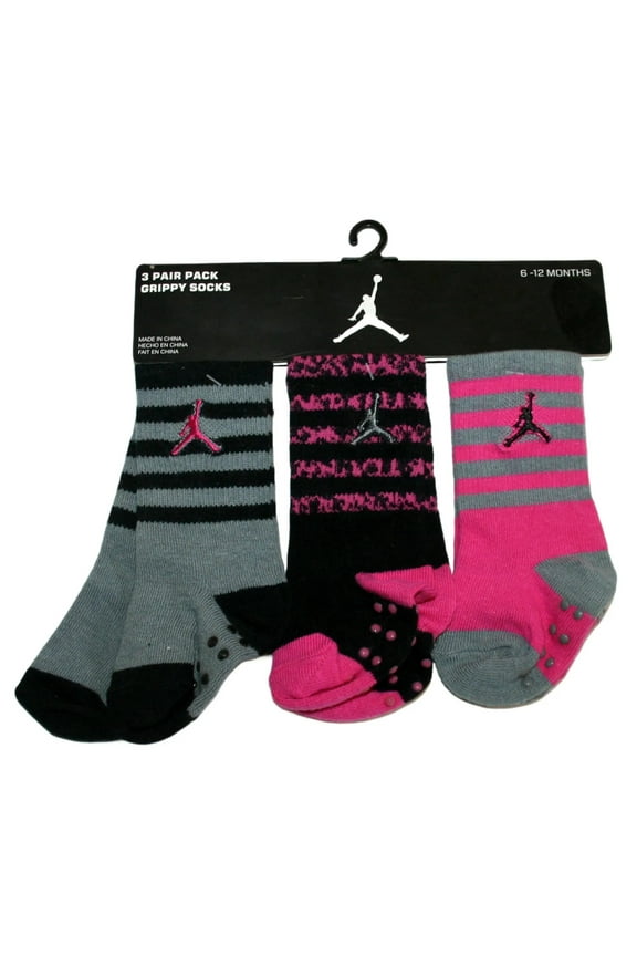 Jordan Jumpman Infant Girls 3 Pair Grippy Socks, Black/Gray/Pink 6-12 Months