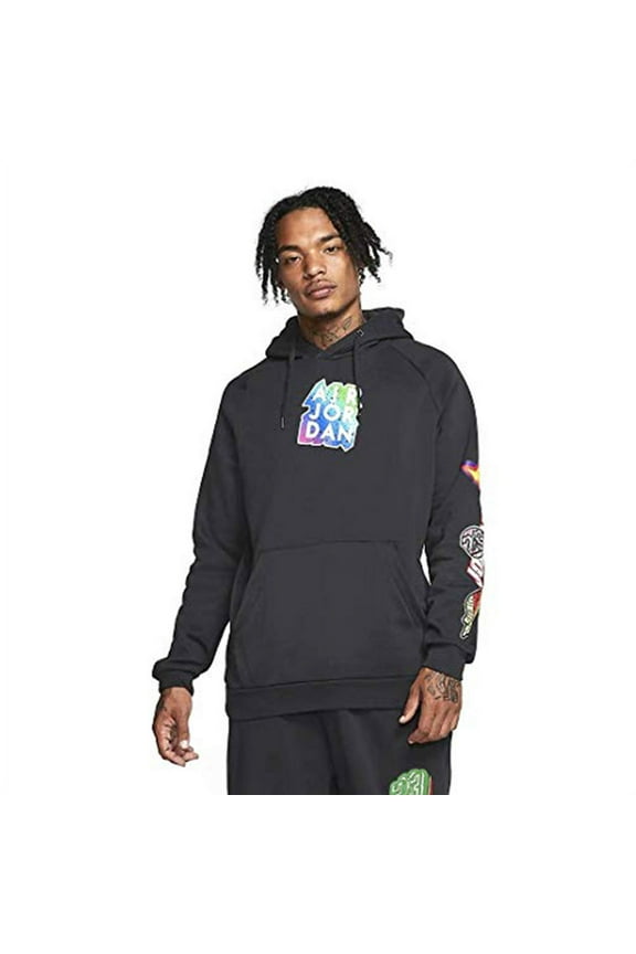 Jumpman Sticker Pullover Mens Active Hoodies Size L, Color: Black