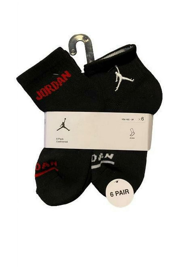 Jumpman Youth Black Cushioned Ankle Socks 6 Pack Size 10C-3Y