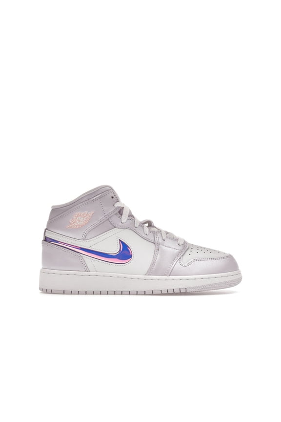 Kid's 1 Mid SE Barely Grape Iridescent Swoosh Shoes, from StockX