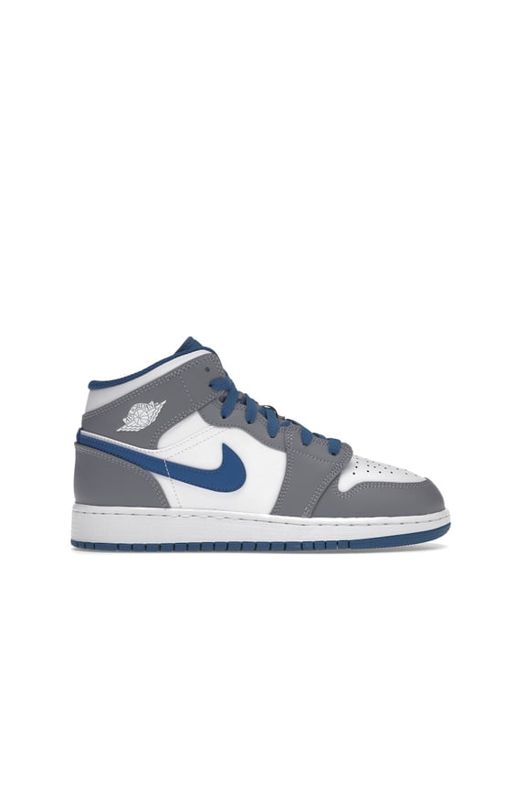 Kid's 1 Mid True Blue Cement Basketball Shoes, from StockX