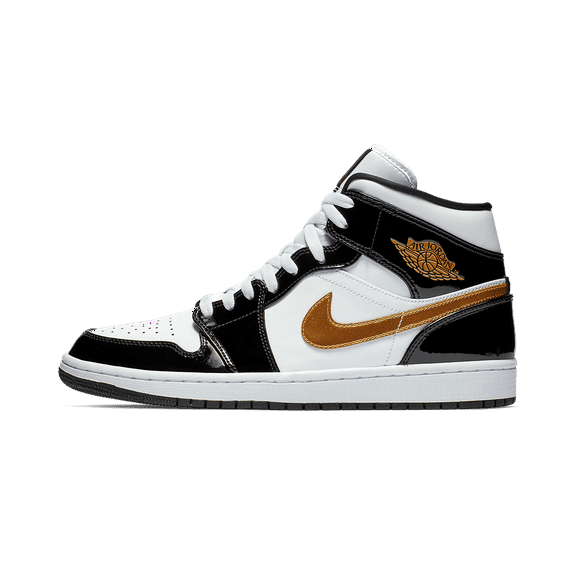 Jordan MENS Air Jordan 1 Mid SE "Black Gold Patent Leather" 852542 007 from Stadium Goods