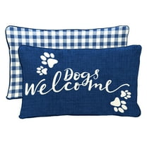 Jordan Manufacturing 12" x 16" Dogs Welcome Navy Novelty and Buffalo Check Reversible Rectangular Outdoor Lumbar Throw Pillow with Welt