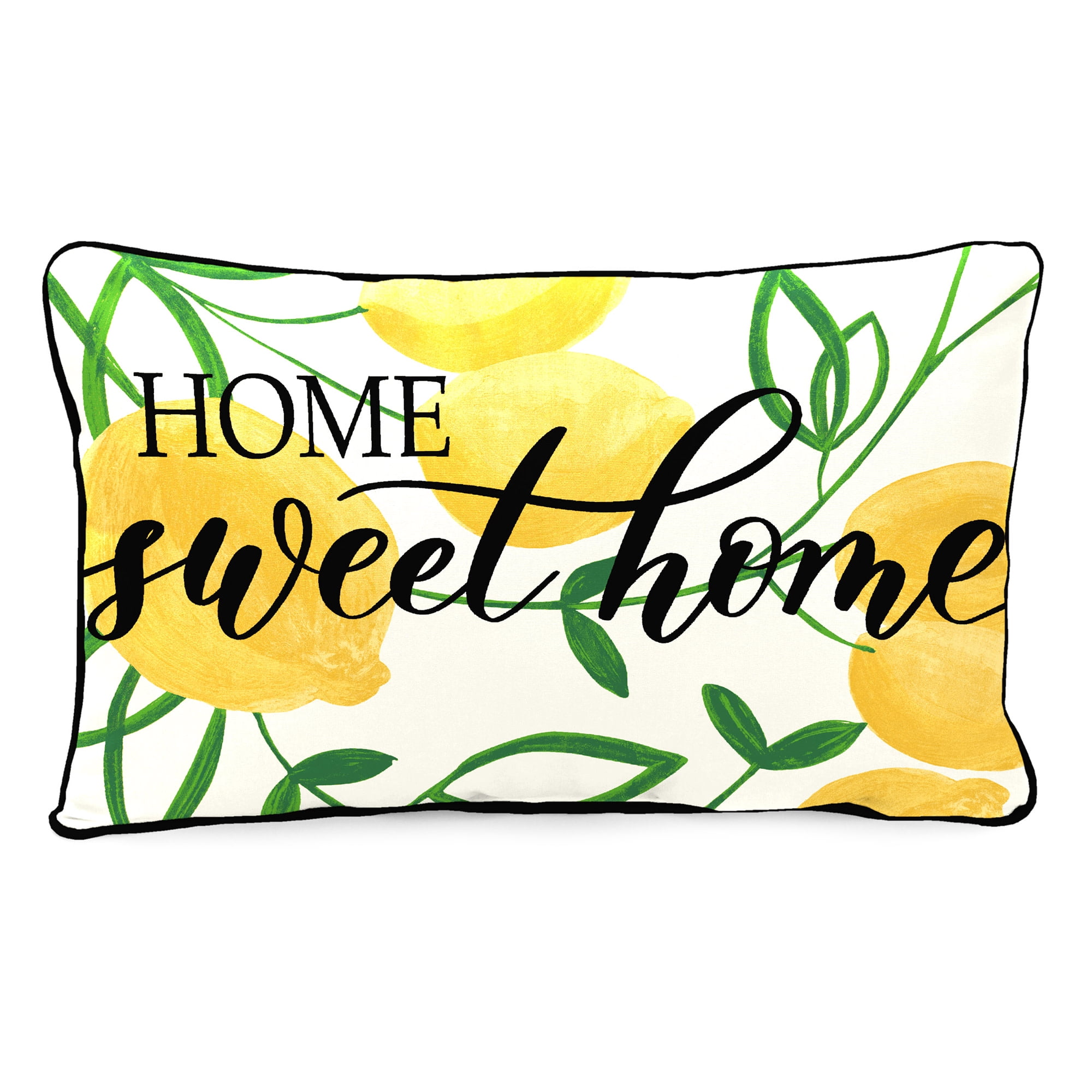 Jordan Manufacturing 12" x 16" Home Sweet Home Lemons White Novelty and Fruit Reversible Rectangular Outdoor Lumbar Throw Pillow with Welt