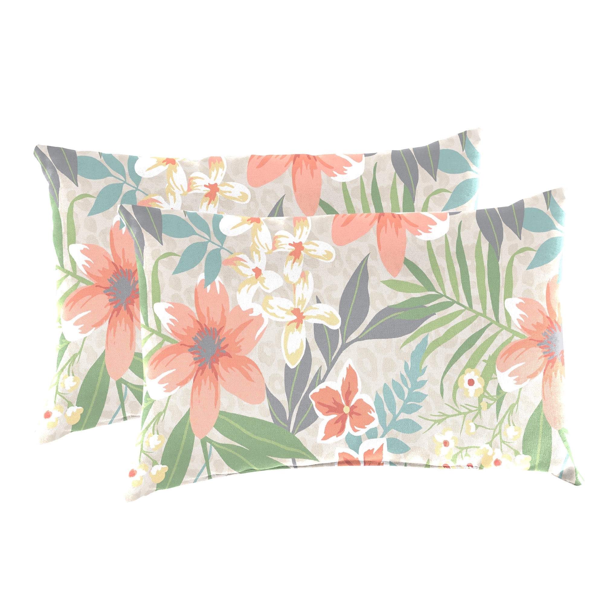 Jordan Manufacturing 12" x 16" Menda Tearose Multicolor Floral Rectangular Outdoor Lumbar Throw Pillow (2 Pack)