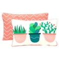 thumbnail image 1 of Jordan Manufacturing 12" x 16" Succulents White Plants and Coral Chevron Reversible Rectangular Outdoor Lumbar Throw Pillow with Welt, 1 of 12