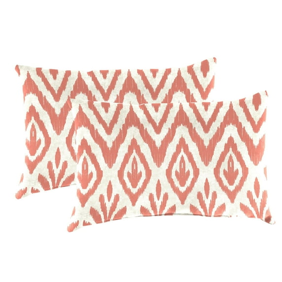 Jordan Manufacturing 12" x 16" Tinker Suntan Coral Ikat Rectangular Outdoor Lumbar Throw Pillow (2 Pack)