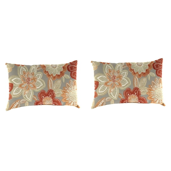 Jordan Manufacturing 12" x 18" Anita Scorn Grey Floral Rectangular Outdoor Lumbar Throw Pillow (2 Pack)