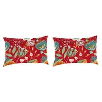 Jordan Manufacturing 12" x 18" Avianna Saxony Red Floral Rectangular Outdoor Lumbar Throw Pillow (2 Pack)