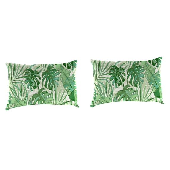 Jordan Manufacturing 12" x 18" Bryann Tortoise Green Tropical Rectangular Outdoor Lumbar Throw Pillow (2 Pack)
