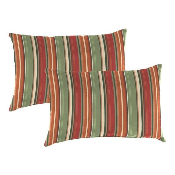 Jordan Manufacturing 12" x 18" Carter Autumn Maroon Stripe Rectangular Outdoor Lumbar Throw Pillow (2 Pack)