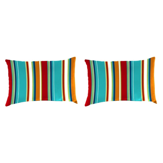 Jordan Manufacturing 12" x 18" Covert Fiesta Multicolor Stripe Rectangular Outdoor Lumbar Throw Pillow (2 Pack)