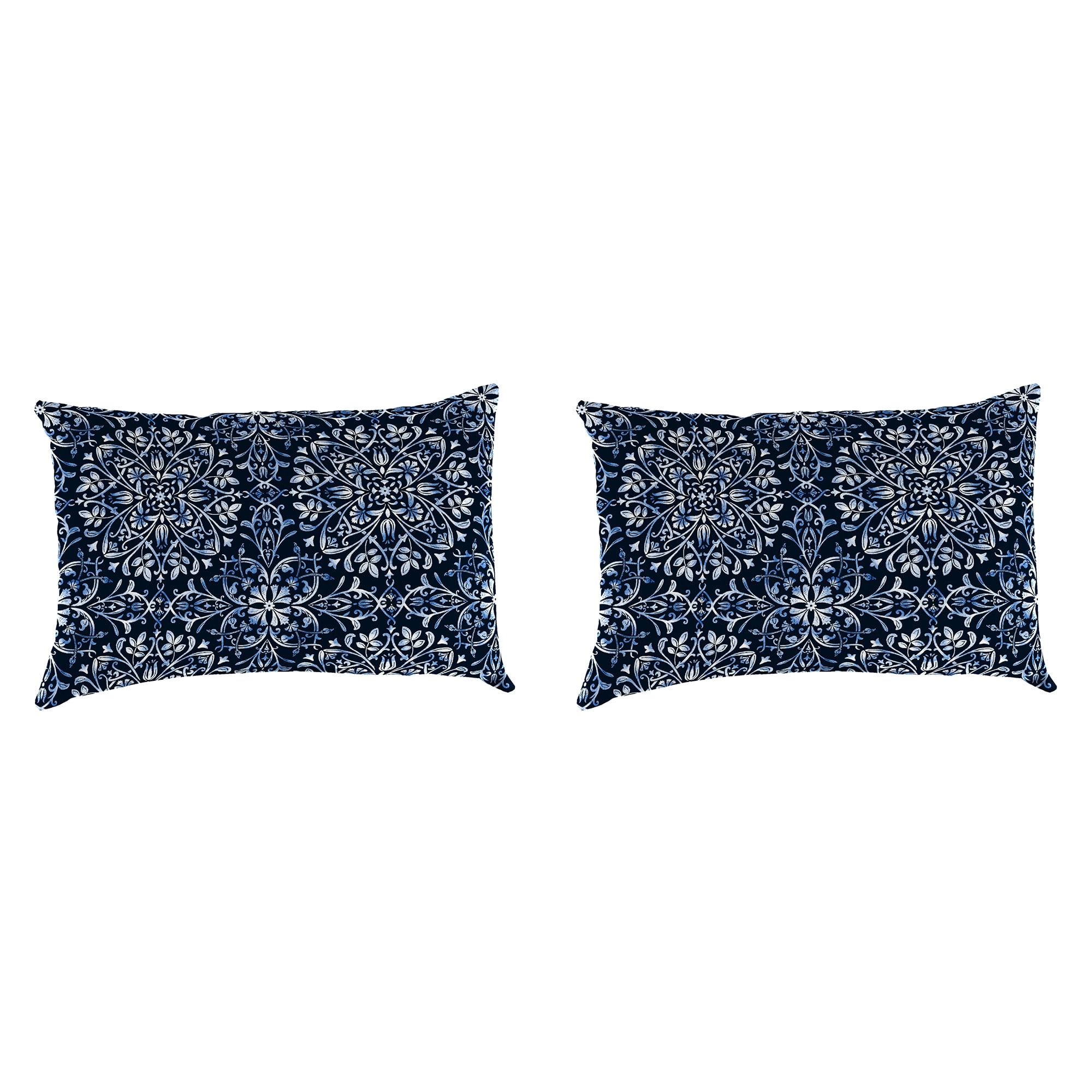 Dresden Midnight Navy Damask Rectangular Outdoor Lumbar Throw Pillow Set