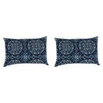Jordan Manufacturing 12" x 18" Dresden Midnight Navy Damask Rectangular Outdoor Lumbar Throw Pillow (2 Pack)