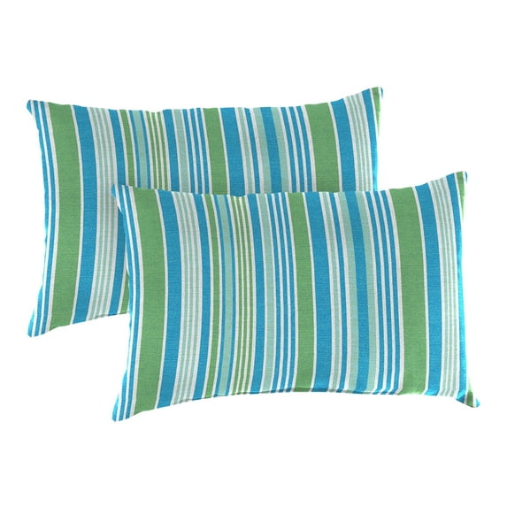 Jordan Manufacturing 12" x 18" Ferb Turquoise and Green Stripe Rectangular Outdoor Lumbar Throw Pillow (2 Pack)